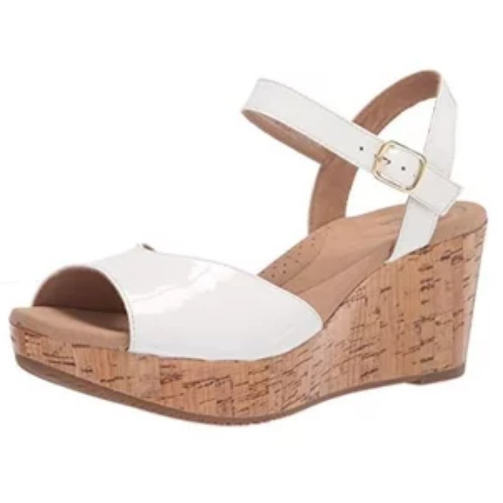 CLARKS Patent Leather Wedge Strap Sandals
